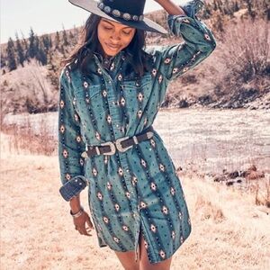 Wrangler Teal Patterned Mini Dress